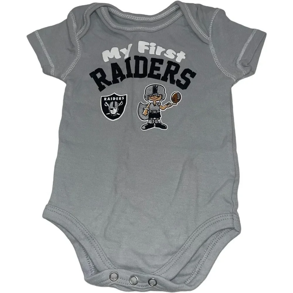 4/$25 - NFL Team‎ Apparel Grey/Black Raiders Football Onesie - Size 3/6 mths